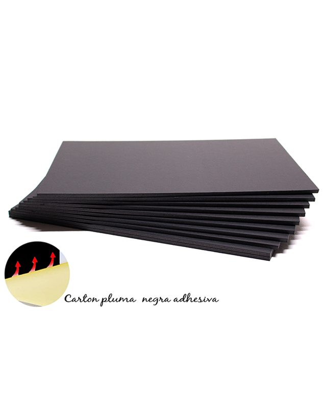 CARTÓN PLUMA CON ADHESIVO NEGRO (Caja de 10 y 12 unidades)